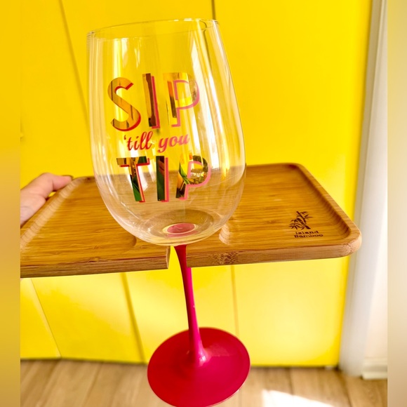 NWOT Bamboo Hors d'oeuvres Plate with Wine Glass Holder: Set 4 - Picture 7 of 13